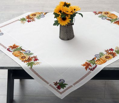 Duftin - Thanksgiving Cross Stitch DIY Table Topper Kit, with floss, 90 x 90 cm (counted cross stitch) 