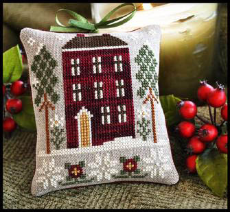 Little House Needleworks - Ornament 6-Red House In Winter 