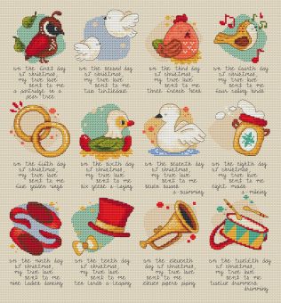 Artmishka Cross Stitch - 12 Days of Christmas Cross Stitch Pattern (with sayings) 