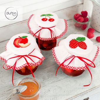 Duftin - Red Fruit Corss Stitch DIY Jar Topper Kit, with floss, 20 cm Ø 