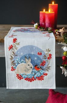 Vervaco - AIDA TABLE RUNNER KIT SNOW HARE AND GOLDFINCH 