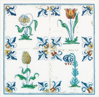 Thea Gouverneur - Counted Cross Stitch Kit - Antique Tiles Flowers - Linen - 36 count - 485 