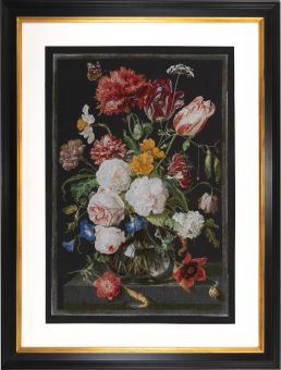 Thea Gouverneur - Kreuzstich-Set - Stillleben mit Blumen in einer Glasvase - Aida Schwarz - 18 Count - 785.05 