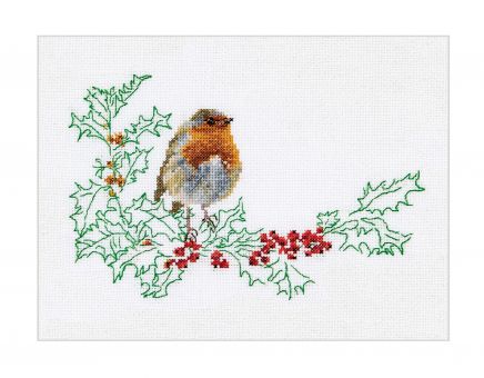 Thea Gouverneur - Counted Cross Stitch Kit - Winter Robin Bird - Aida - 16 count - 790A 