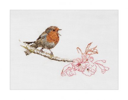 Thea Gouverneur - Counted Cross Stitch Kit - Spring Robin Bird - Linen - 32 count - 791 