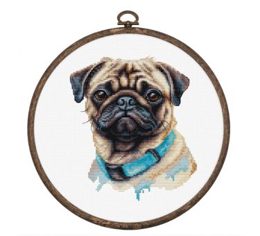 Luca-S - CROSS STITCH KIT WITH HOOP INCLUDED PUG 