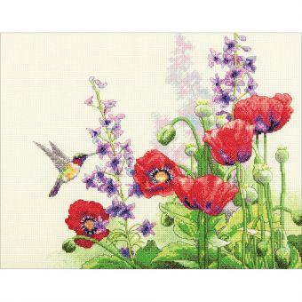 Dimensions - Hummingbird & Poppies 