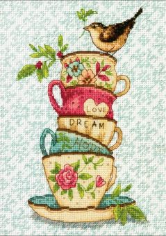 Dimensions Crafts Gold Petite - Stacked Tea Cups without frame