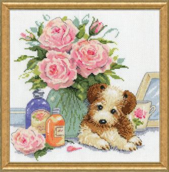 Design Works - Puppy with Roses 