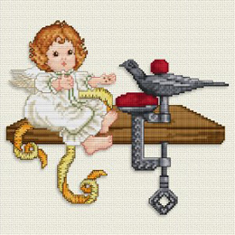 Ellen Maurer-Stroh - Stitching Angel Feeding The Sewingbird 