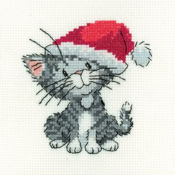 Heritage Stitchcraft - Silver Tabby Christmas Kitten 