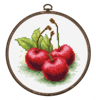 CROSS STITCH KIT WITH HOOP INCLUDED "CHERRIES" 