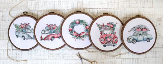 Letistitch by Luca-S - CHRISTMAS RETRO CARS / KIT OF 5 