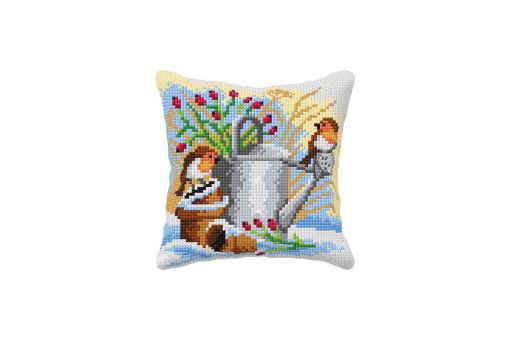 Orchidea Cross Stitch Cushion - BIRDS ON THE WATERING CANE 