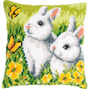 Vervaco - CROSS STITCH CUSHION RABBITS AND BUTTERFLIES 