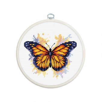 Luca-S - CROSS STITCH KIT WITH HOOP INCLUDED THE MONARCH BUTTERFLY 