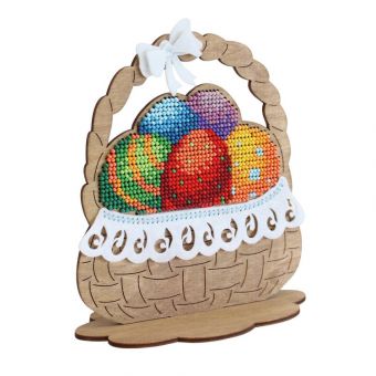 BEADED EMBROIDERY ON WOODEN BASE "EASTER BASKET" 