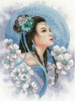 Lanarte - Counted cross stitch kit Asian lady in blue 