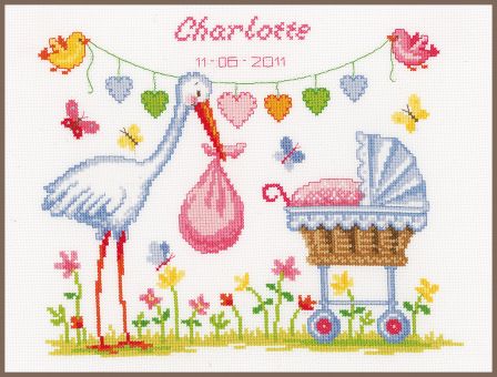 Vervaco - Counted cross stitch kit Baby & stork 
