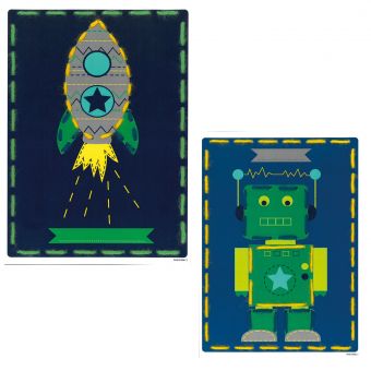 Vervaco - Stickkarten Roboter & Rakete 2er Set 
