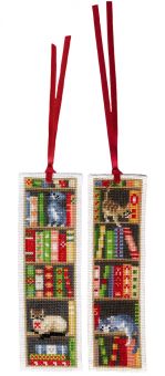 Vervaco - Bookmark kit Cats in bookshelf set of 2 